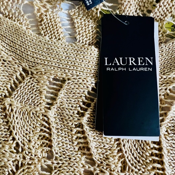 NWT Lauren Ralph Lauren Linen Blend Women Knit Poncho Gold Size S/M  $195 - Picture 11 of 16